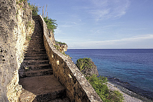 加勒比,博奈尔岛,台阶,石灰石,楼梯,雕刻,悬崖