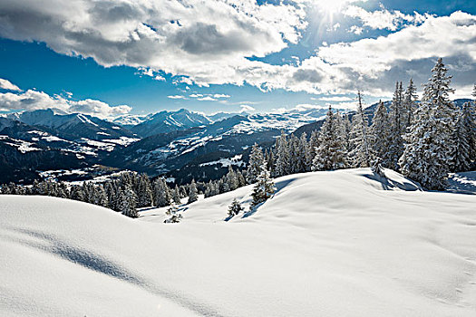 积雪,冬季风景,高处,拉克斯,风景,山谷,瑞士,欧洲