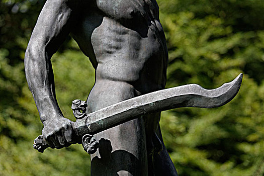 裸露,男人,拿着,剑,帕尔休斯,铜像,公园,北莱茵威斯特伐利亚,德国,欧洲
