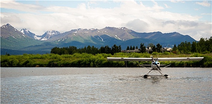 一个,飞机,浮筒,水,降落,阿拉斯加,边远地区