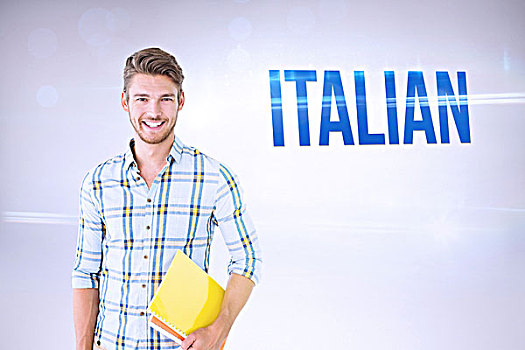 意大利人,灰色背景,文字,年轻,学生,微笑