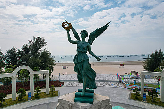广西北海银滩滨海风光雕塑城市建筑风光航拍