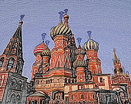 罗勒,大教堂,红场,莫斯科,俄罗斯,抽象,绘画