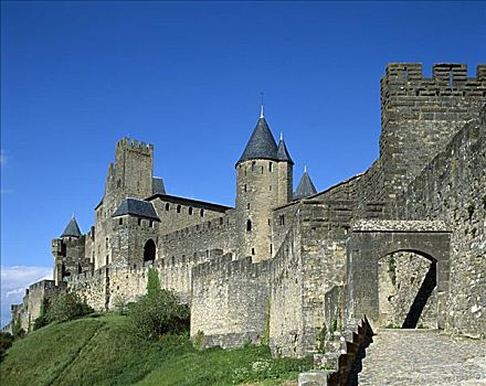 城墙,中世纪,城堡,卡尔卡松尼,朗格多克-鲁西永大区,法国