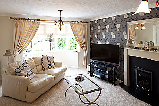 沙发,面对,壁炉,起居室,柴郡,英国