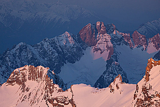 风景,楚格峰,山脉,日出,山,上巴伐利亚,巴伐利亚,德国