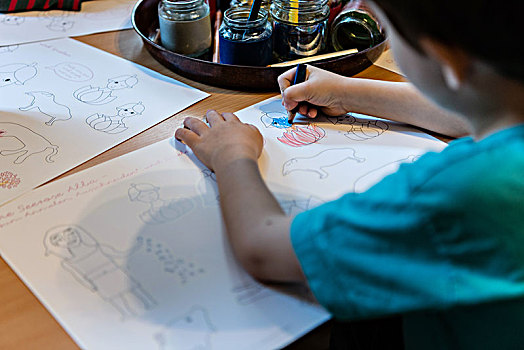 孩子,绘画,彩笔,幼儿园,特写