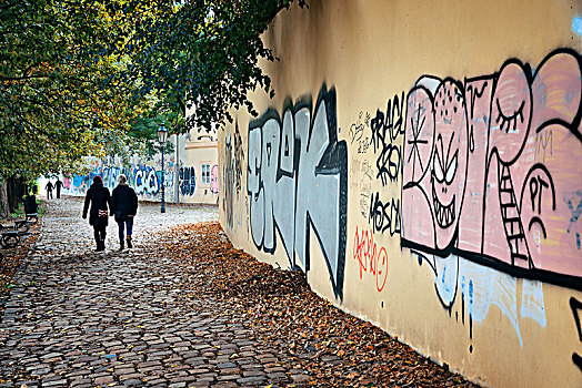 街道,风景,涂鸦,布拉格,捷克共和国