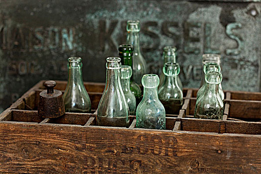木质,板条箱,旧式,瓶子