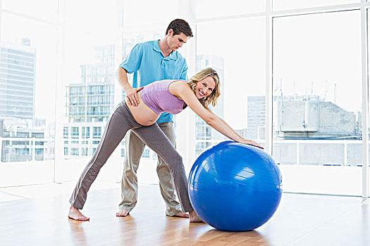 训练,练习,微笑,怀孕,客户,健身球
