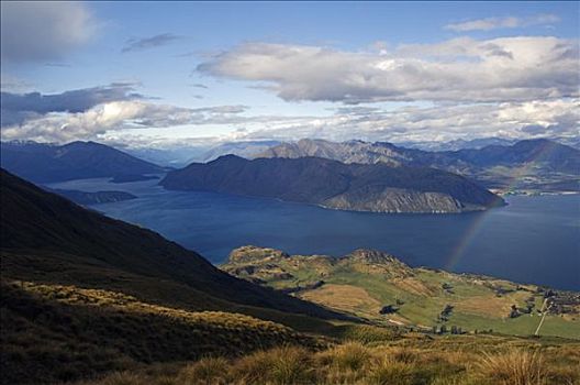 新西兰,南岛,彩虹,瓦纳卡湖,深,山,顶峰
