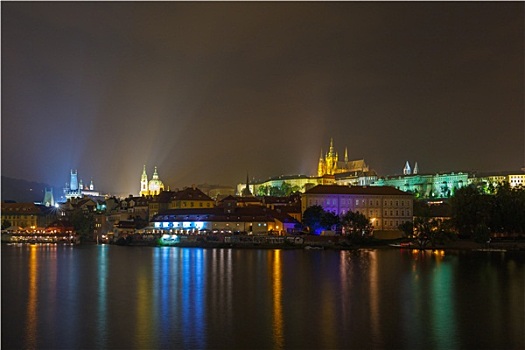 布拉格城堡,小,区域,夜晚,捷克共和国