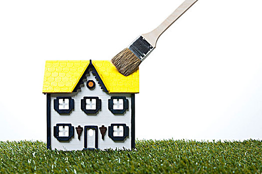 模型,房子,草地,上油漆,白色背景