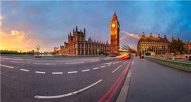 全景,伊莉莎白女王,钟楼,威斯敏斯特宫,早晨,伦敦,英国