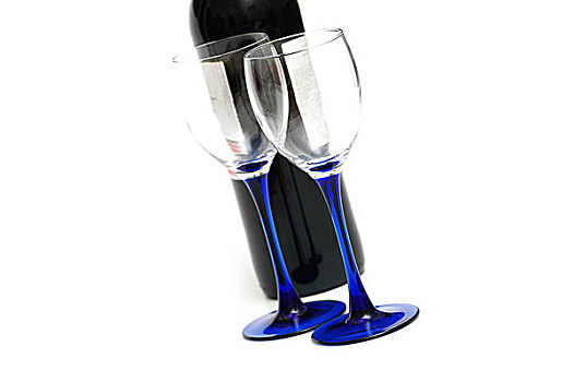 葡萄酒瓶,两个,空,玻璃杯,隔绝