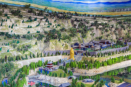 中国河南省灵宝市函谷关景区地形景点分布沙盘模型