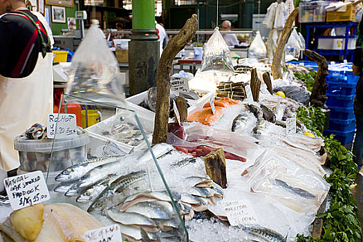 英格兰,伦敦,鲜鱼,出售,鱼贩,货摊,市场