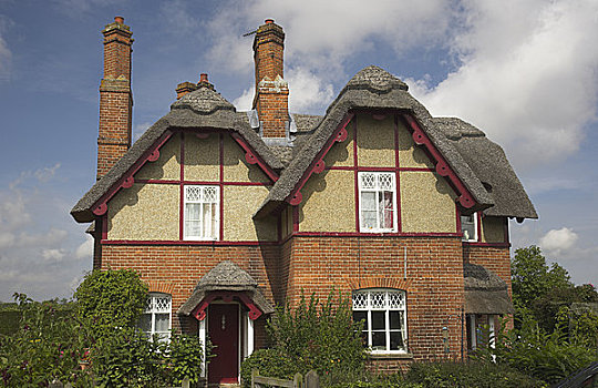 英格兰,茅草屋顶,房子,漂亮,乡村