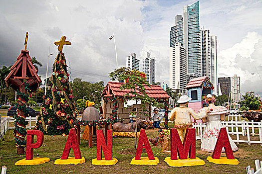 圣诞装饰,基督降生场景,文字,巴拿马,巴拿马市,中美洲