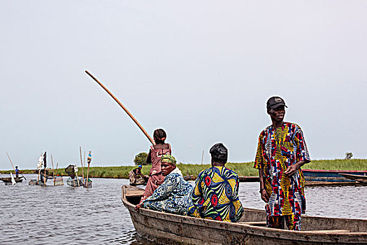 非洲,贝宁,多彩,衣服,乘客,独木舟