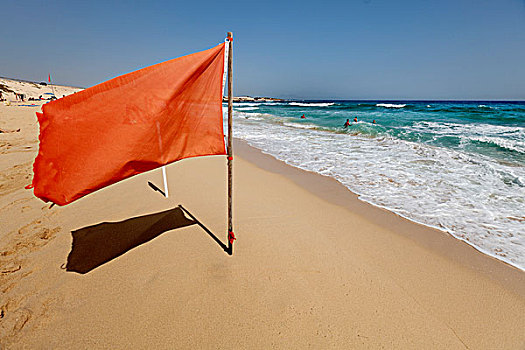 红色,警告,旗帜,海滩,浴,禁止,富埃特文图拉岛,加纳利群岛,西班牙,欧洲