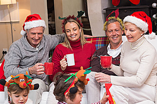 高兴,大家庭,享受,咖啡,圣诞时节