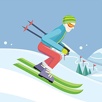 滑雪,斜坡,矢量,插画,设计,男人,滑雪服,滑动,山,障碍滑雪,旗帜,冬天,娱乐,户外活动,运动,极限,胜地,广告