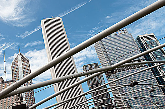 摩天大楼,灰色,金属,栏杆,芝加哥,伊利诺斯,美国