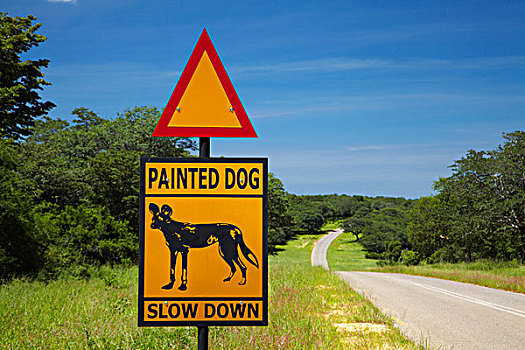 涂绘,狗,警告标识,靠近,万基国家公园,津巴布韦,非洲