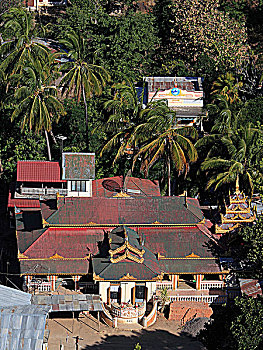 缅甸,山,寺院,脚