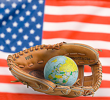 地球,棒球手套,美国国旗