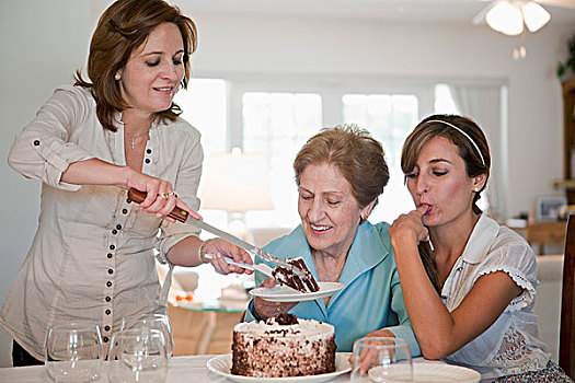 女人,蛋糕,母亲,女儿