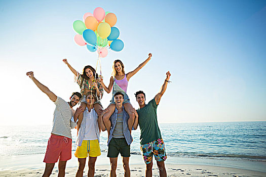 朋友,氦气,气球,头像,高兴,海滩