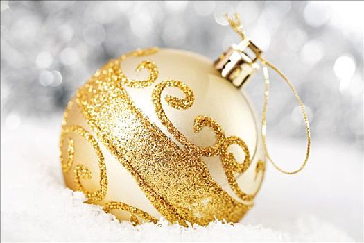 黄金,闪光,圣诞树球,圣诞装饰