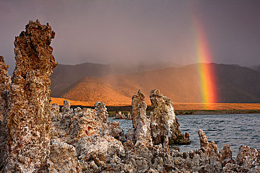 彩虹,日出,莫诺湖,加利福尼亚,美国