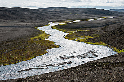 河,火山地貌,路线,冰岛,高地,欧洲