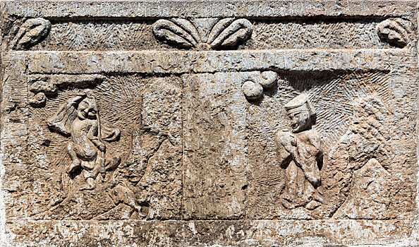 古建筑石栏人物石雕,中国山西省运城市解州关帝庙
