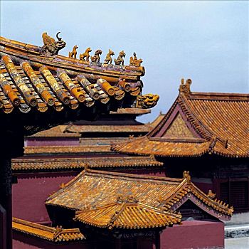 特写,屋顶,雍和宫,北京,中国,亚洲