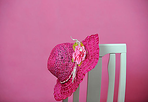 粉色,夏天,帽子,椅子,隔绝,粉色背景