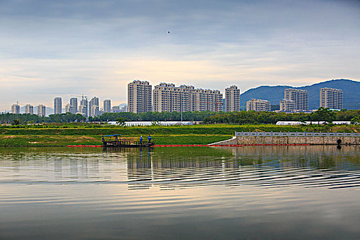 宁海,天明湖,湖,水,城市,建筑