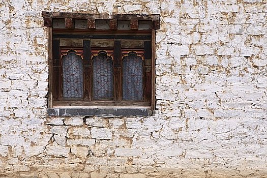 特写,石墙,窗,不丹