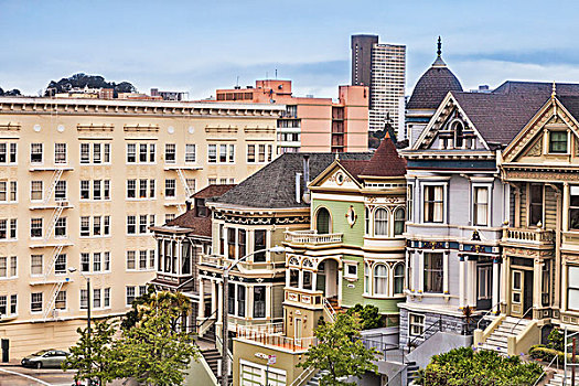 老,房子,阿拉摩广场,涂绘,女性,旧金山,加利福尼亚,美国,北美