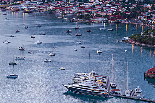 维京群岛,夏洛特阿马利亚,游艇,港口,俯视图,黃昏