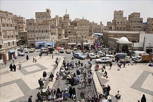 建筑,粘土,正面,也门,露天市场,世界遗产,中东