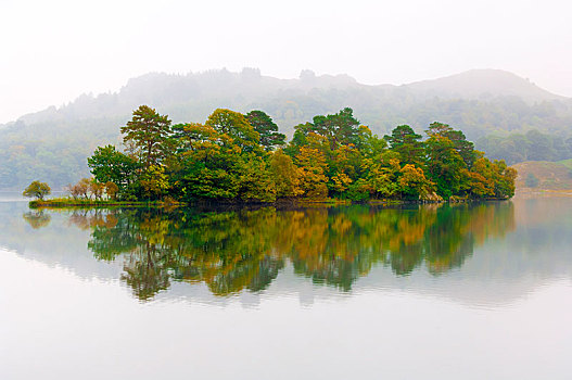 苍鹭岛,水,模糊,秋天,下午,湖区国家公园