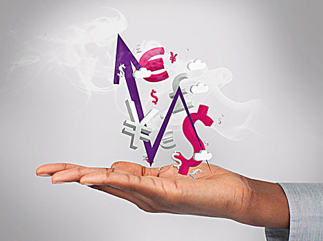 职业女性,拿着,烟,货币,箭头,牵手,粉色,紫色