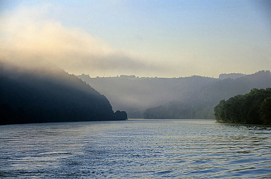 边界,靠近,帕绍,多瑙河,早晨