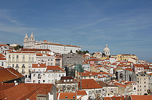 葡萄牙,里斯本,城镇,阿尔法马区,全景,房子,屋顶