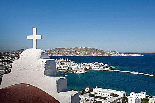 风景,教堂,屋顶,海洋,米克诺斯岛,基克拉迪群岛,希腊