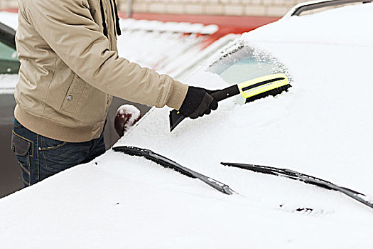 运输,冬天,交通工具,概念,特写,男人,清洁,雪,汽车,挡风玻璃,刷